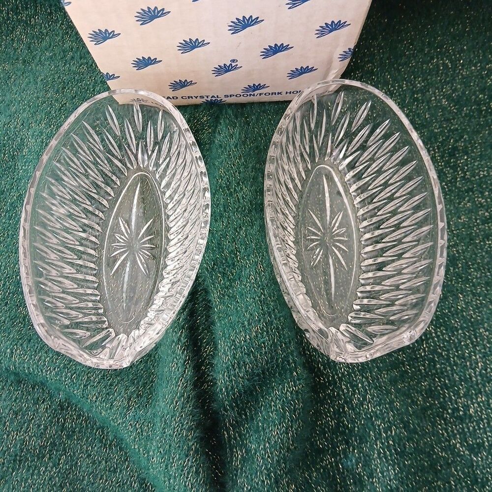 Princess House Vintage German Crystal Spoon Fork Silverware Holders NIB